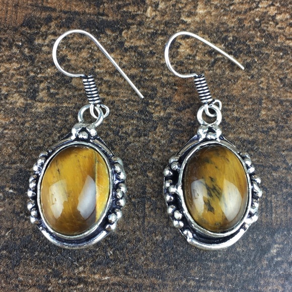 Tiger’s Eye Stone Hook Dangle Earrings - Picture 9 of 9